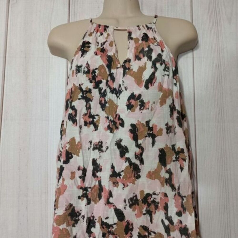 Nine West Womens Pink Abstract Print Halter Keyhole Neck Sleeveless Top Smallโ